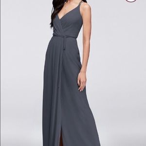 Double-Strap Long Georgette Bridesmaid Wrap Dress